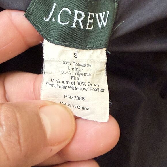 J Crew Down Feather Hooded Full Zip Button Puffer Jacket Size S Removable Hood - Picture 4 of 12